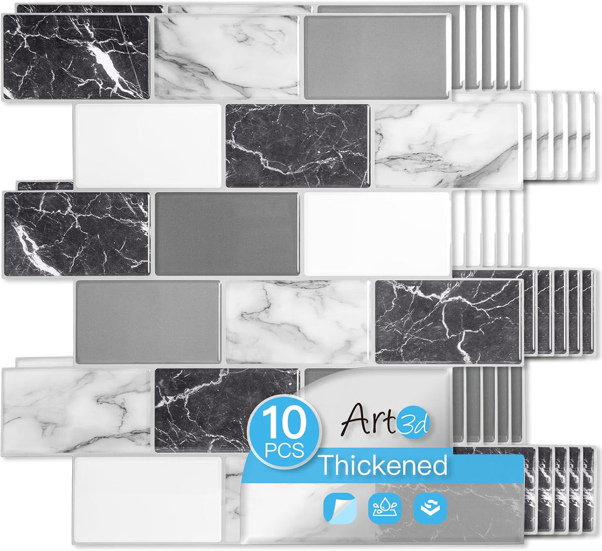 Art3d 10-Pack Subway Tiles Peel and Stick Backsplash, White, 12 x 12 Inch
