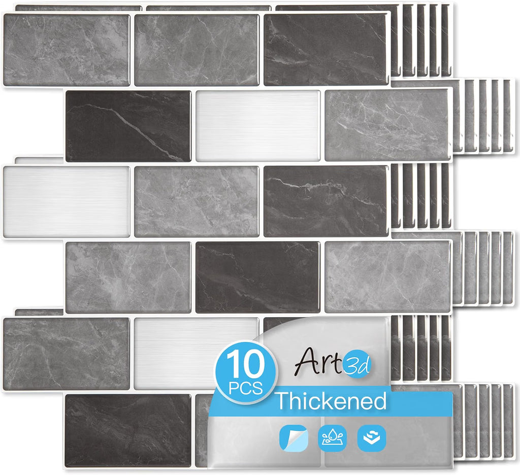 Art3d 10-Pack Subway Tiles Peel and Stick Backsplash, White, 12 x 12 Inch