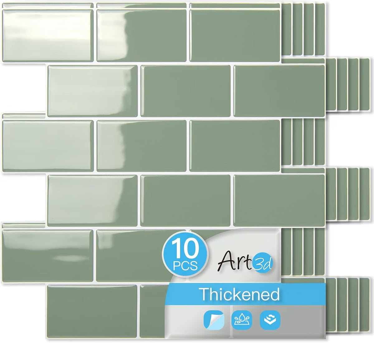 Art3d 10-Pack Subway Tiles Peel and Stick Backsplash, White, 12 x 12 Inch