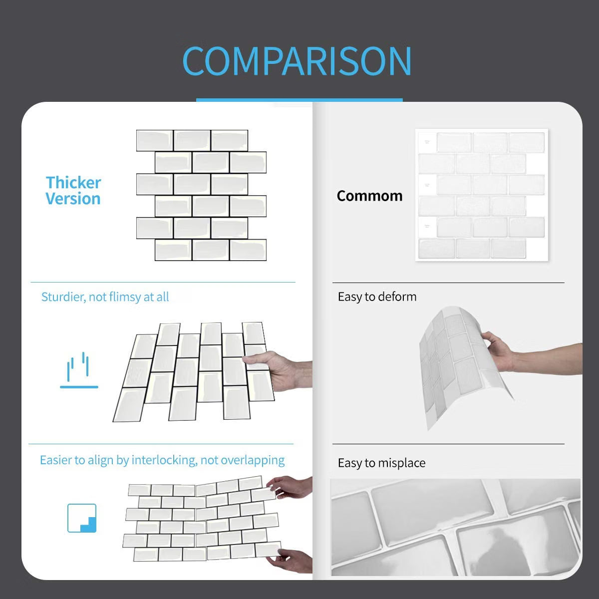 Art3d 10-Pack Subway Tiles Peel and Stick Backsplash, White, 12 x 12 Inch